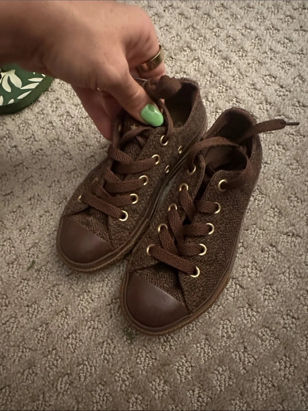 Converse Kids Brown tweed Sneakers with Gold Eyelets